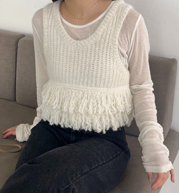  「チュールヤーンベスト」|ニット・セーター|オフホワイト