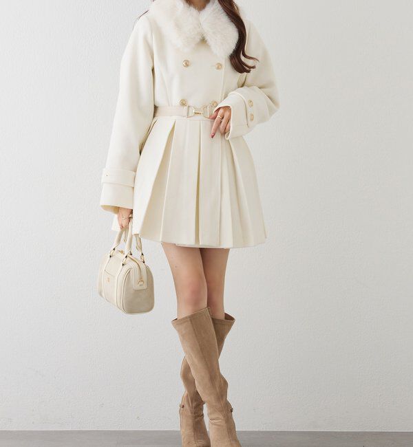  「ウエストベルト付きフェイクファー襟ミドルコート」|その他|