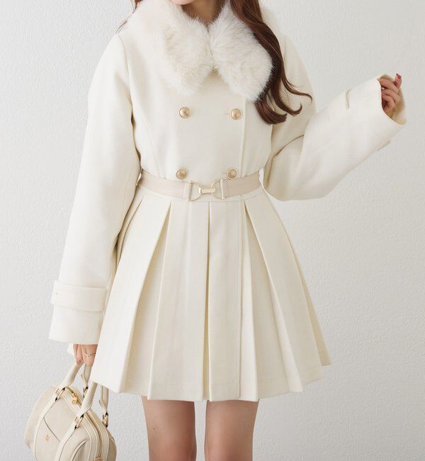  「ウエストベルト付きフェイクファー襟ミドルコート」|その他|