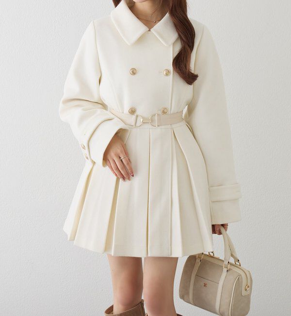  「ウエストベルト付きフェイクファー襟ミドルコート」|その他|