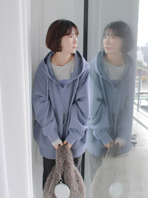 Samansa Mos2 blue「ダンボールジップパーカー」|Tシャツ・カットソー|