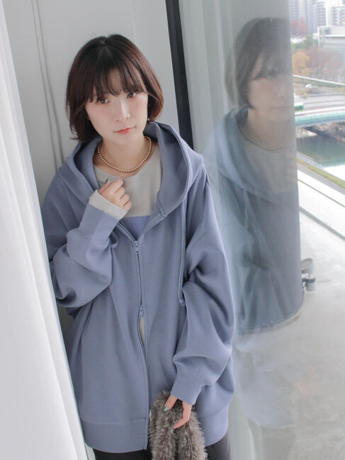 Samansa Mos2 blue「ダンボールジップパーカー」|Tシャツ・カットソー|