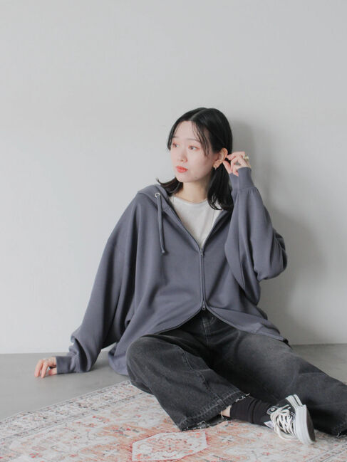 Samansa Mos2 blue「ダンボールジップパーカー」|Tシャツ・カットソー|