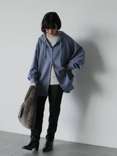 Samansa Mos2 blue「ダンボールジップパーカー」|Tシャツ・カットソー|