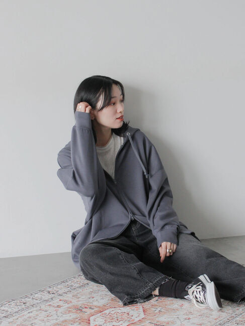 Samansa Mos2 blue「ダンボールジップパーカー」|Tシャツ・カットソー|