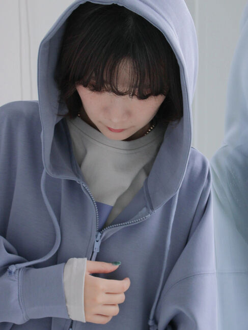 Samansa Mos2 blue「ダンボールジップパーカー」|Tシャツ・カットソー|