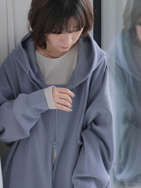 Samansa Mos2 blue「ダンボールジップパーカー」|Tシャツ・カットソー|