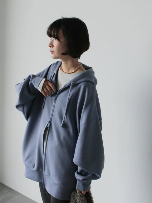 Samansa Mos2 blue「ダンボールジップパーカー」|Tシャツ・カットソー|