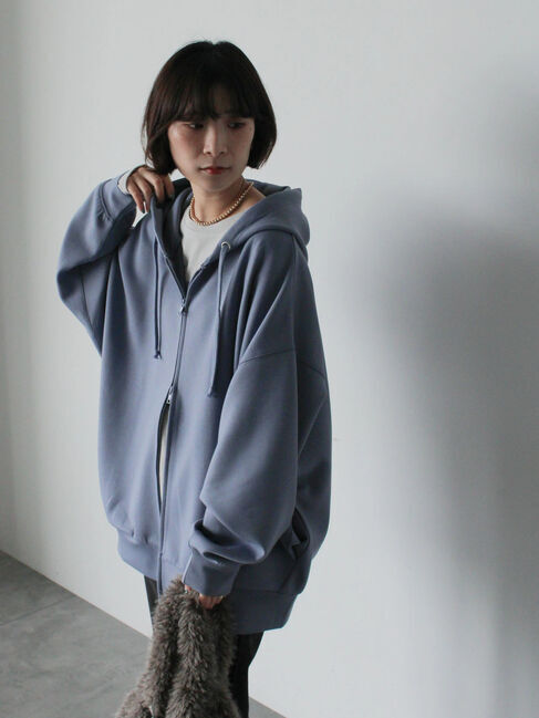 Samansa Mos2 blue「ダンボールジップパーカー」|Tシャツ・カットソー|