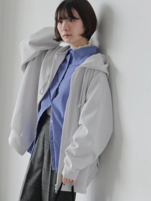 Samansa Mos2 blue「ダンボールジップパーカー」|Tシャツ・カットソー|Ｓグレー