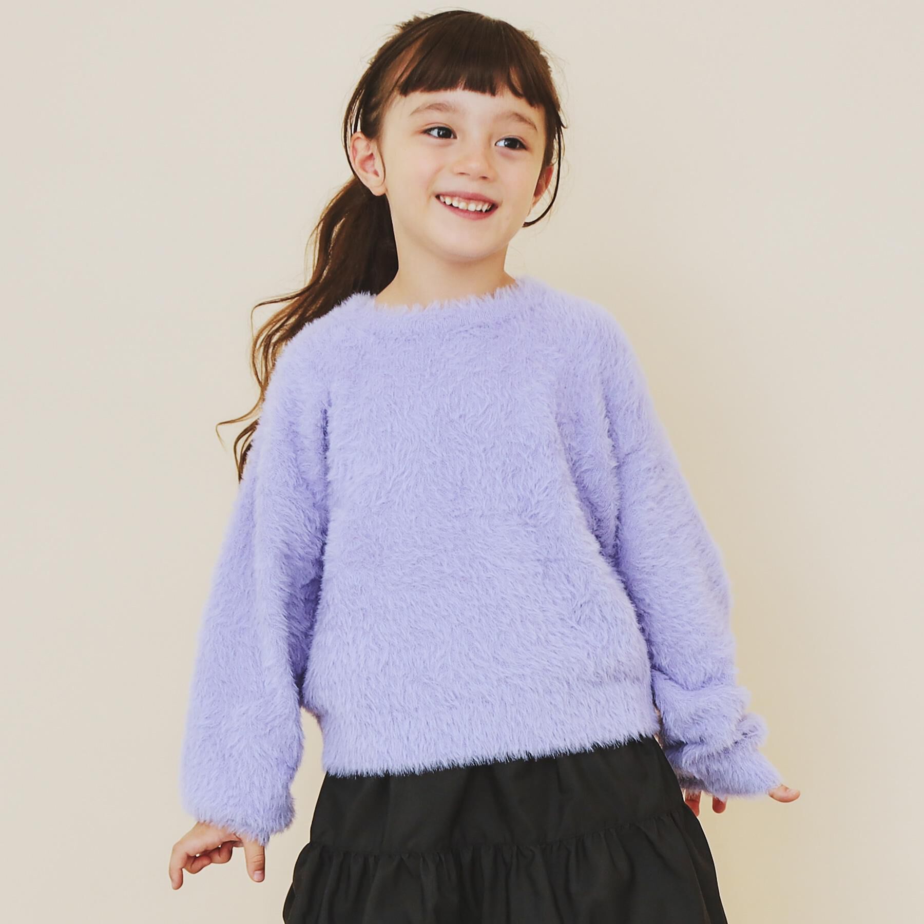 THE SHOP TK「【130・150】フェザークルーネックニット」|ニット・セーター|パープル(081)