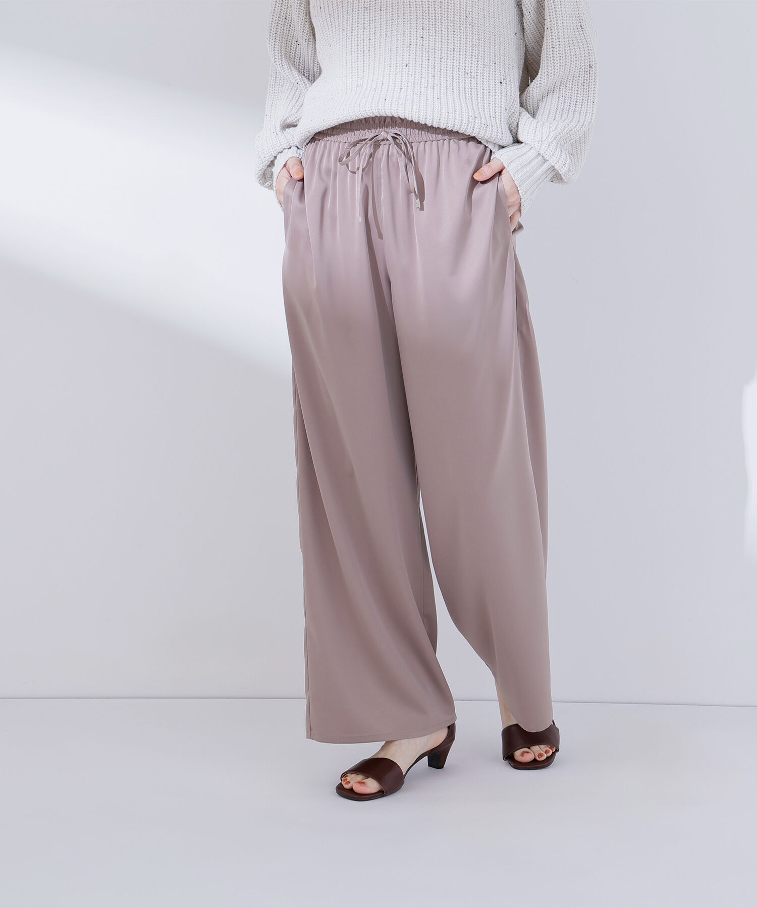  「サテンイージーパンツ」|その他|ベージュ