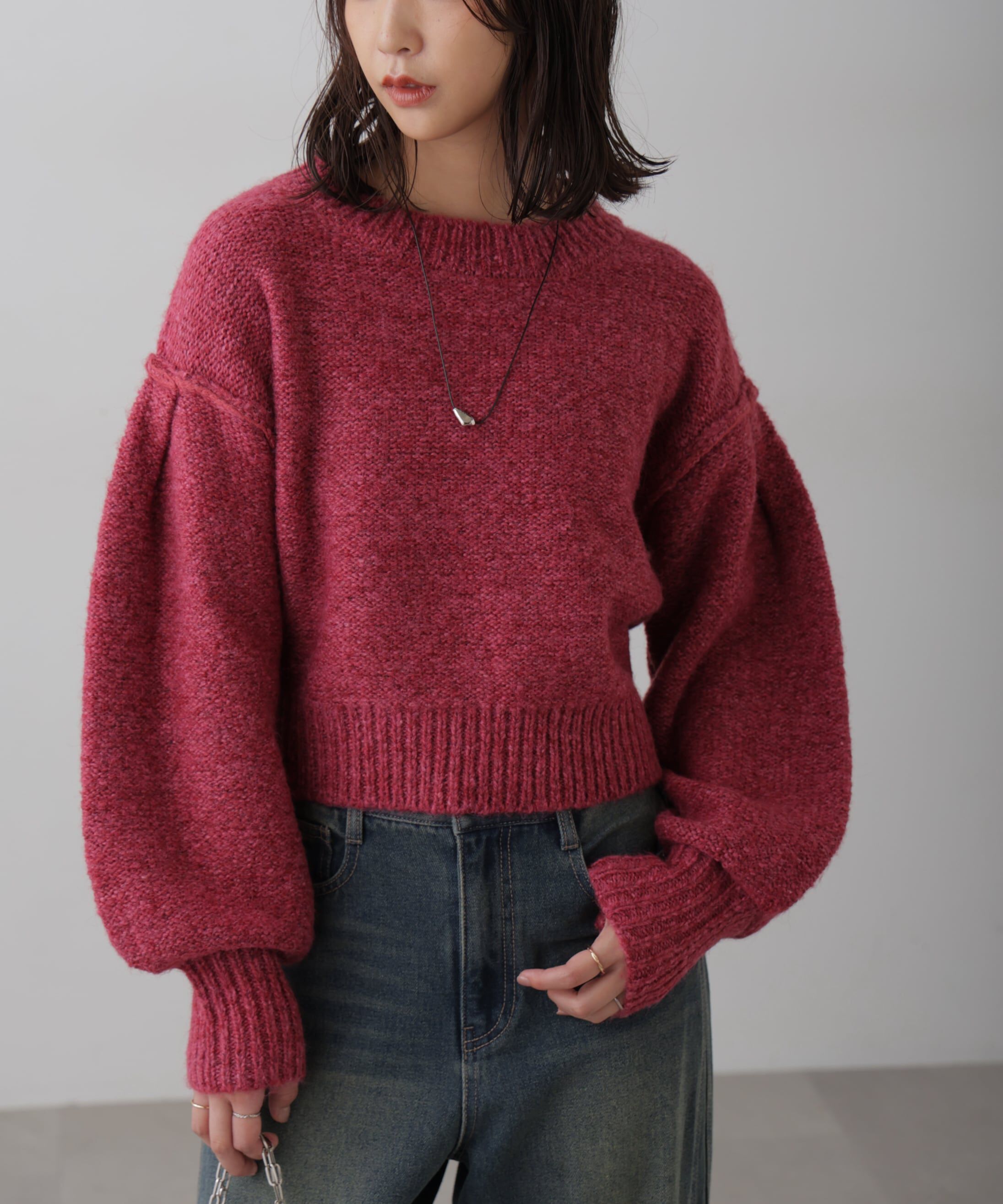  「バックリボンショート丈ニット」|ニット・セーター|ピンク