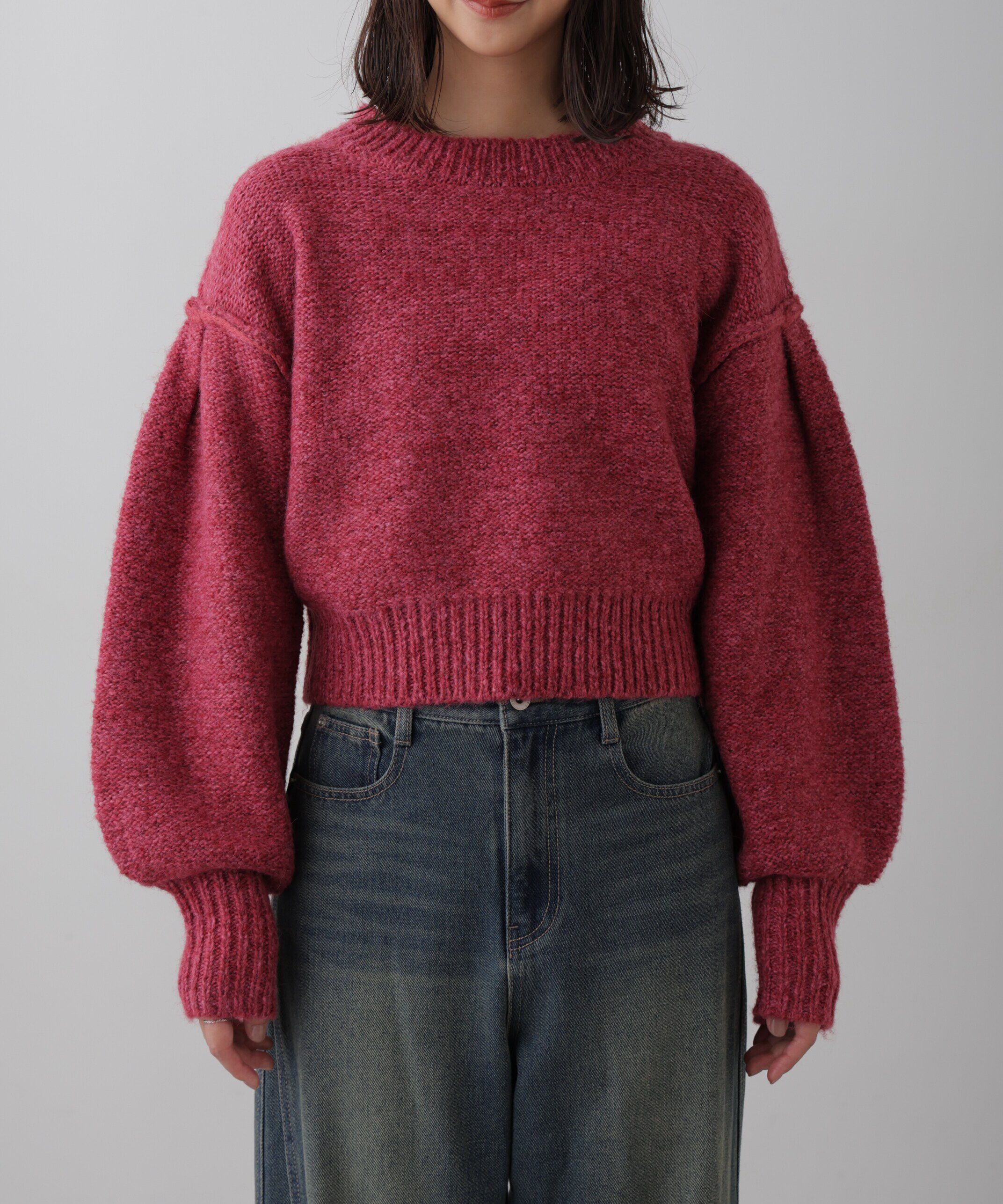  「バックリボンショート丈ニット」|ニット・セーター|