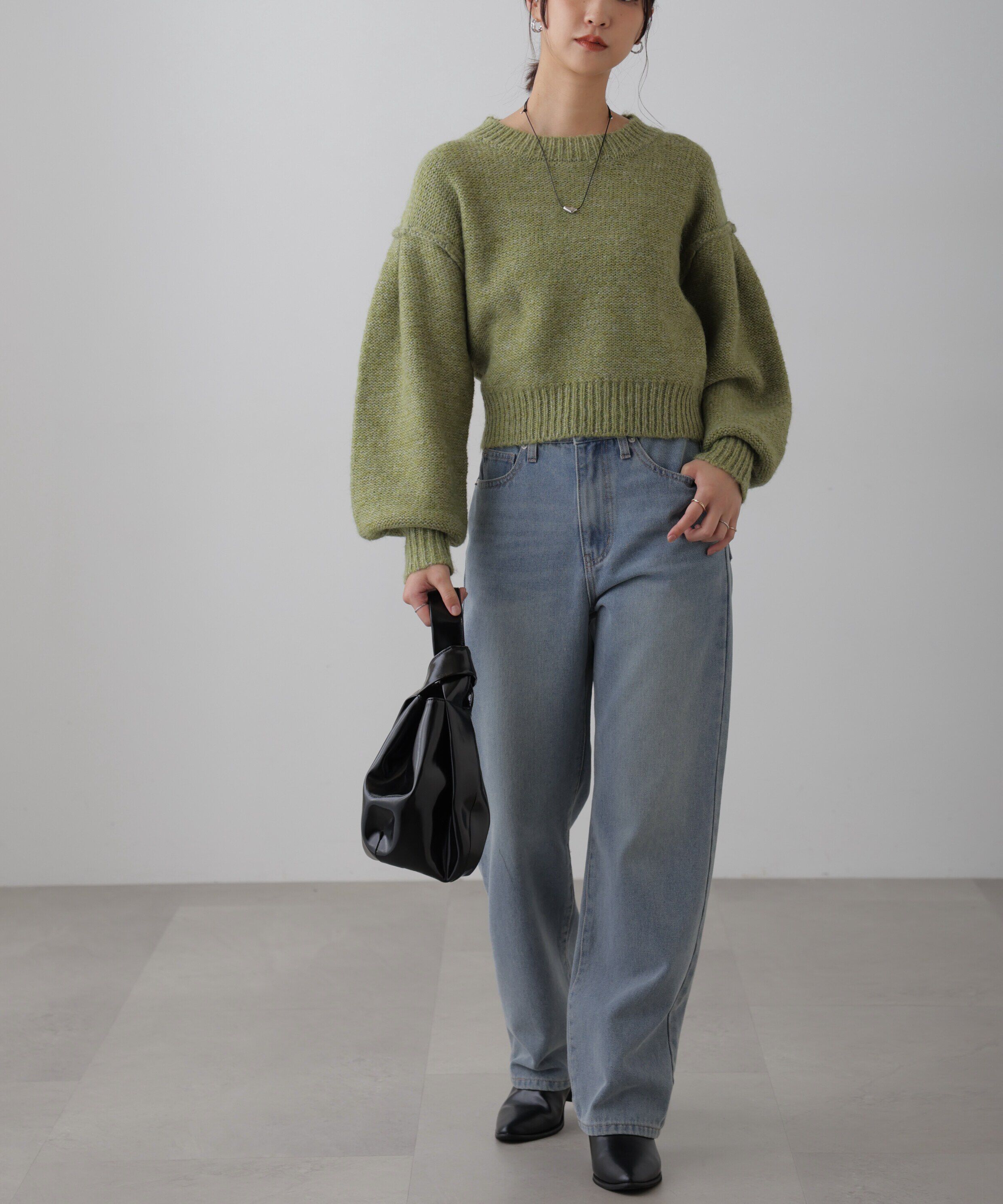  「バックリボンショート丈ニット」|ニット・セーター|