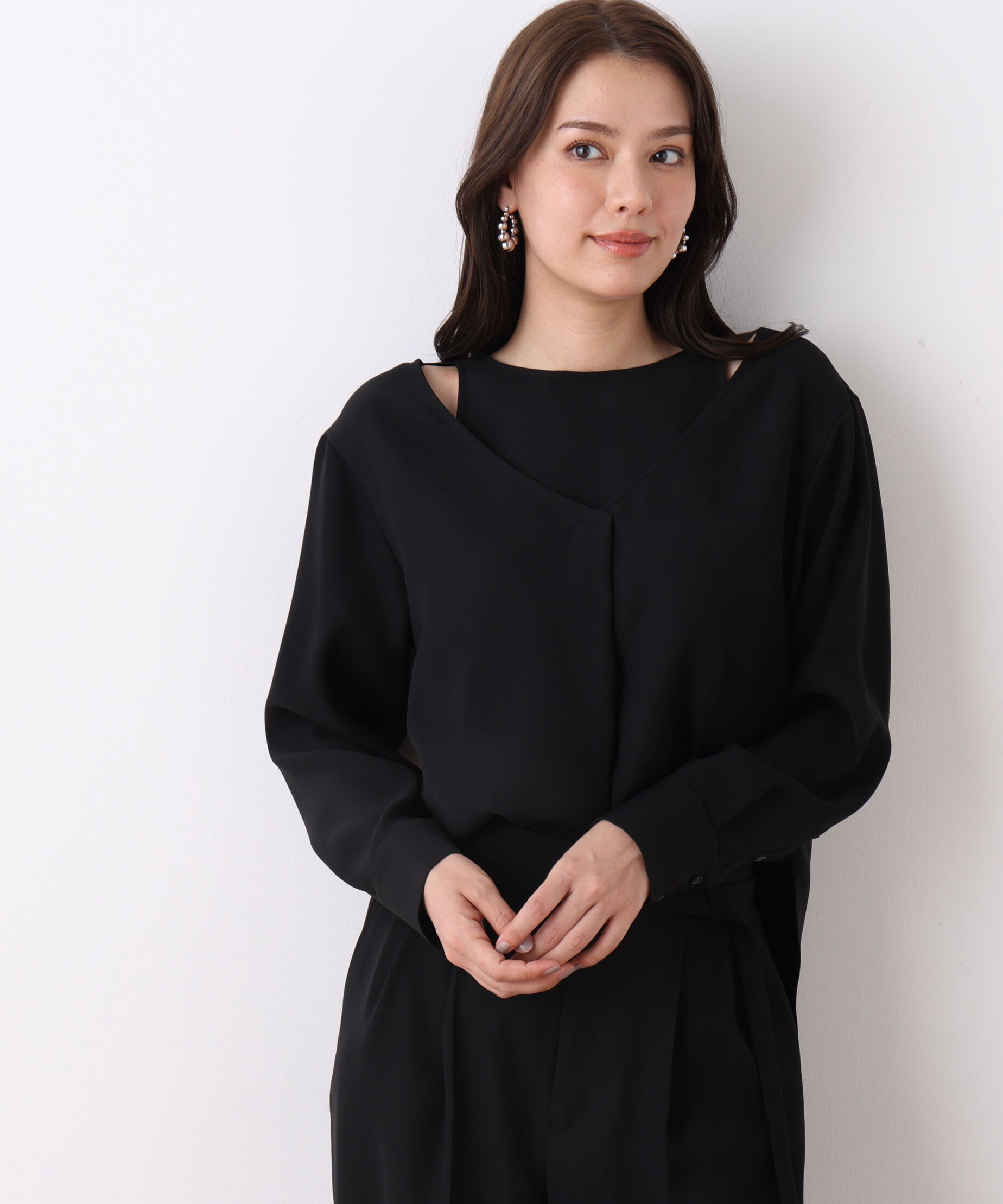  「ダブルサテンレイヤードブラウス」|シャツ・ブラウス|ブラック