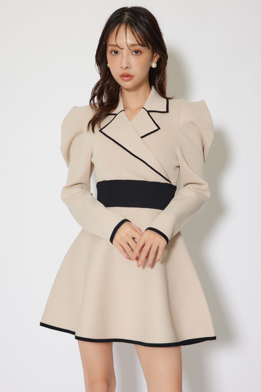 rienda「テーラードカラーミニフレアニットワンピース」|ワンピース|