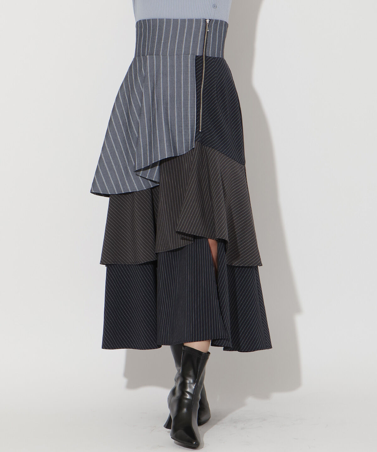 アンドクチュール「ストライプパッチワークスカート」|フレア|
