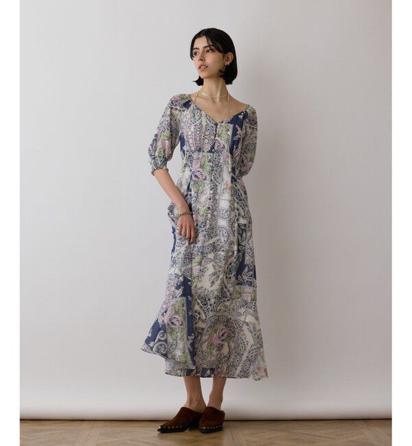 GRACE CONTINENTAL「スカーフプリントドレス」|ワンピース|ネイビー