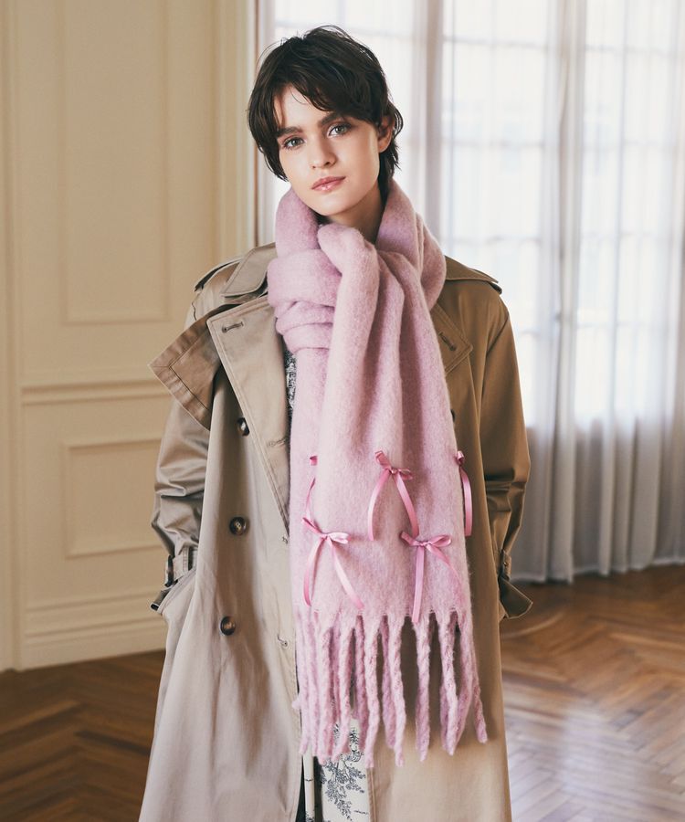 Maison de FLEUR「リボンフリンジストール」|ストール|ピンク
