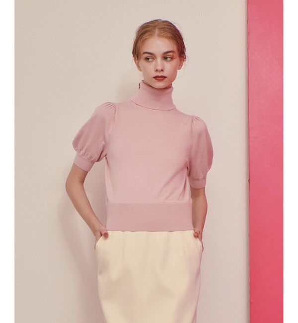 LOULOU WILLOUGHBY「【LOULOU WILLOUGHBY】タートルハーフスリーブプルオーバー」|ニット・セーター|ピンク