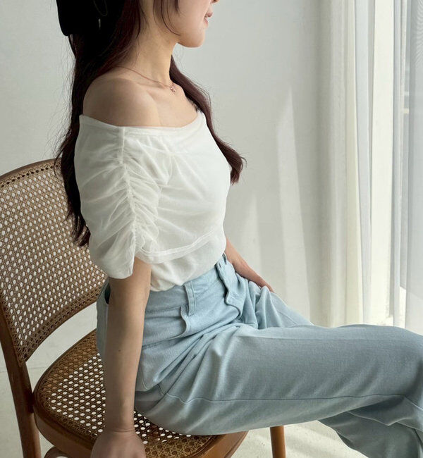  「シアー重ねオフショルトップス」|プルオーバー|