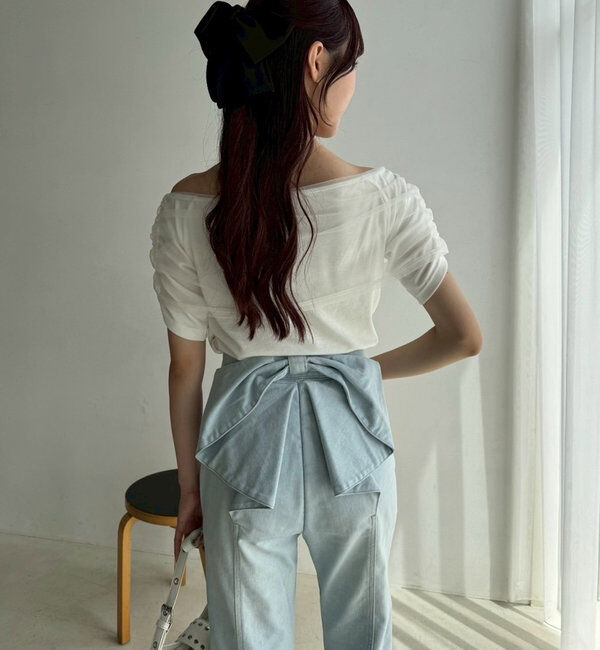  「シアー重ねオフショルトップス」|プルオーバー|