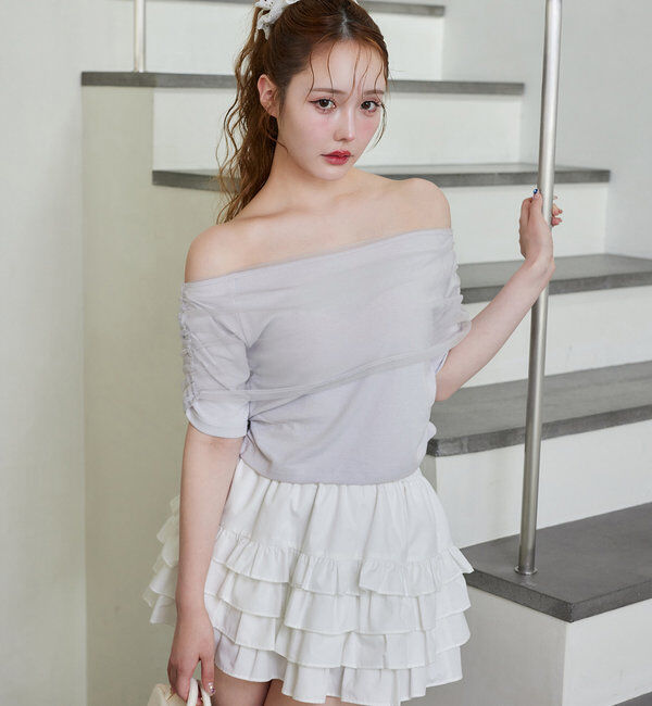  「シアー重ねオフショルトップス」|プルオーバー|