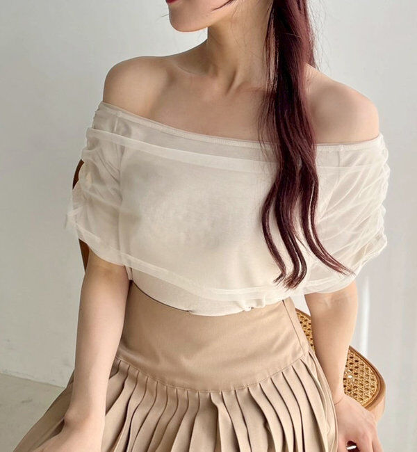  「シアー重ねオフショルトップス」|プルオーバー|