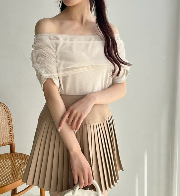  「シアー重ねオフショルトップス」|プルオーバー|