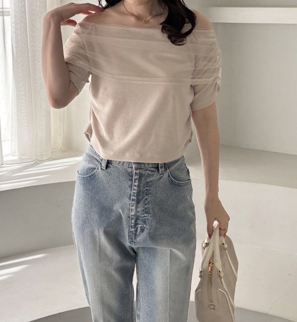  「シアー重ねオフショルトップス」|プルオーバー|