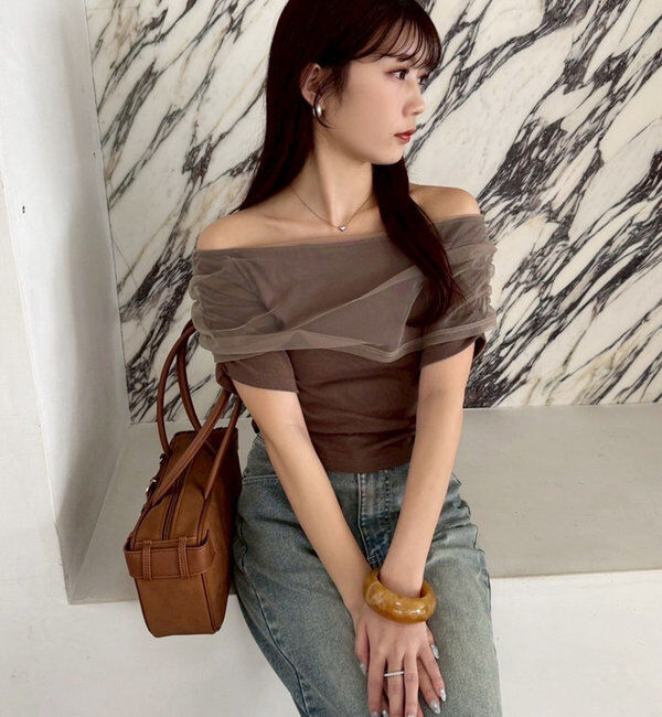  「シアー重ねオフショルトップス」|プルオーバー|