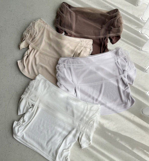  「シアー重ねオフショルトップス」|プルオーバー|