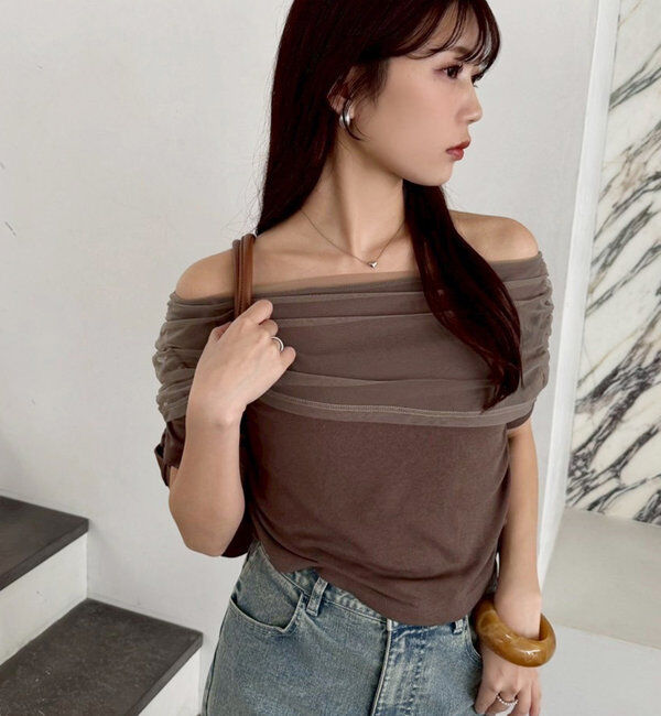  「シアー重ねオフショルトップス」|プルオーバー|