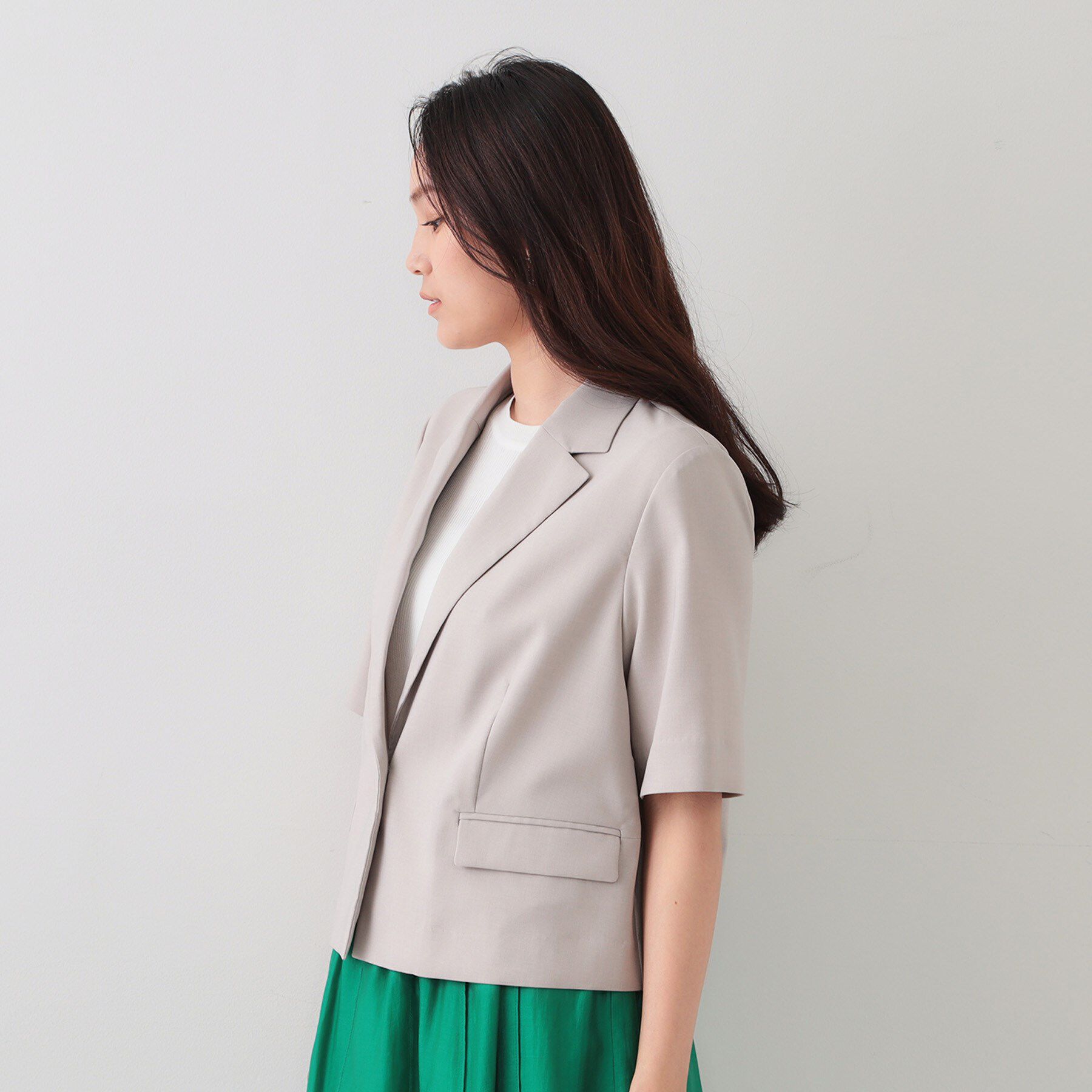 OPAQUE.CLIP「ストレッチリネンライクショートテーラードジャケット【UV/洗濯機洗い可/抗ピル】」|テーラードジャケット|