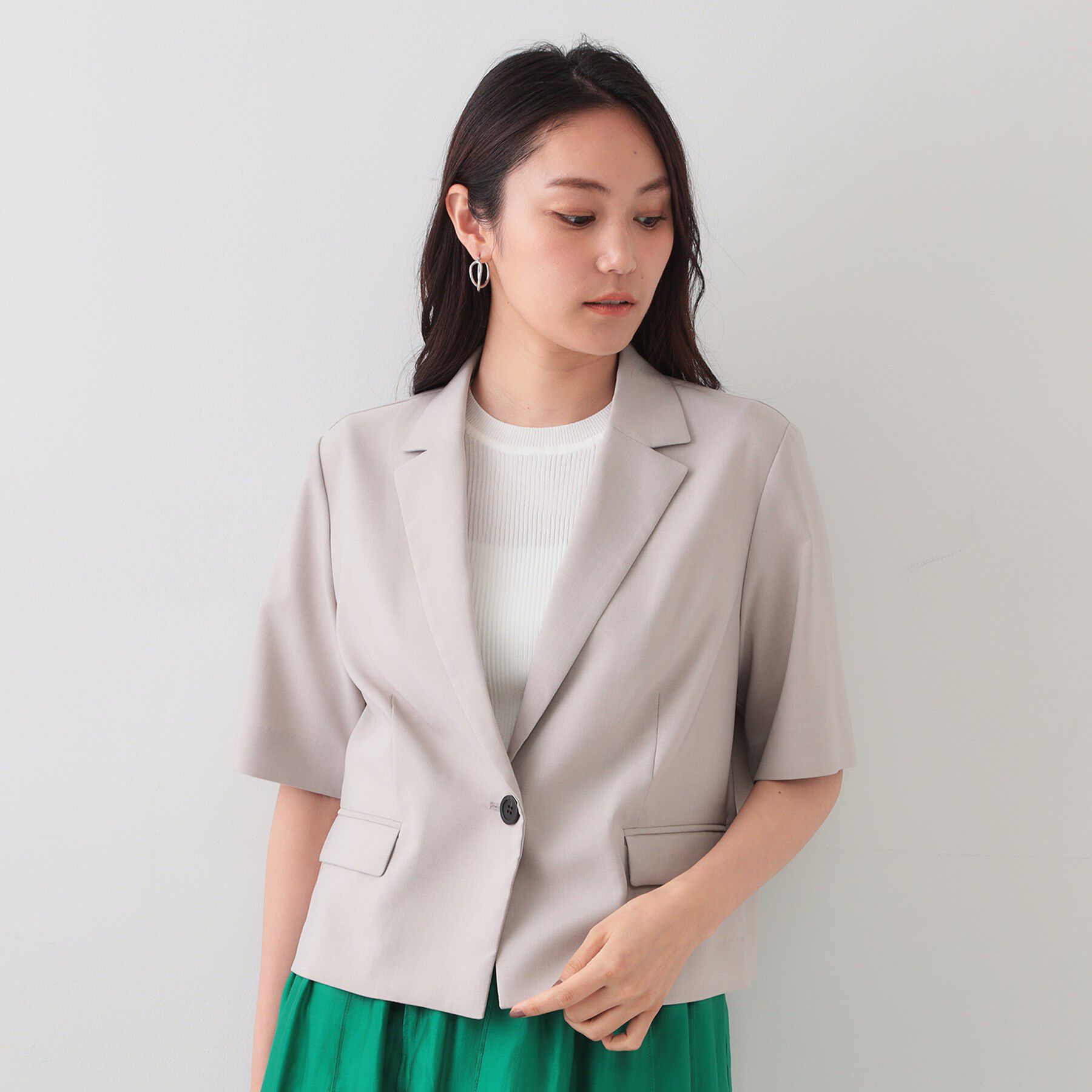 OPAQUE.CLIP「ストレッチリネンライクショートテーラードジャケット【UV/洗濯機洗い可/抗ピル】」|テーラードジャケット|