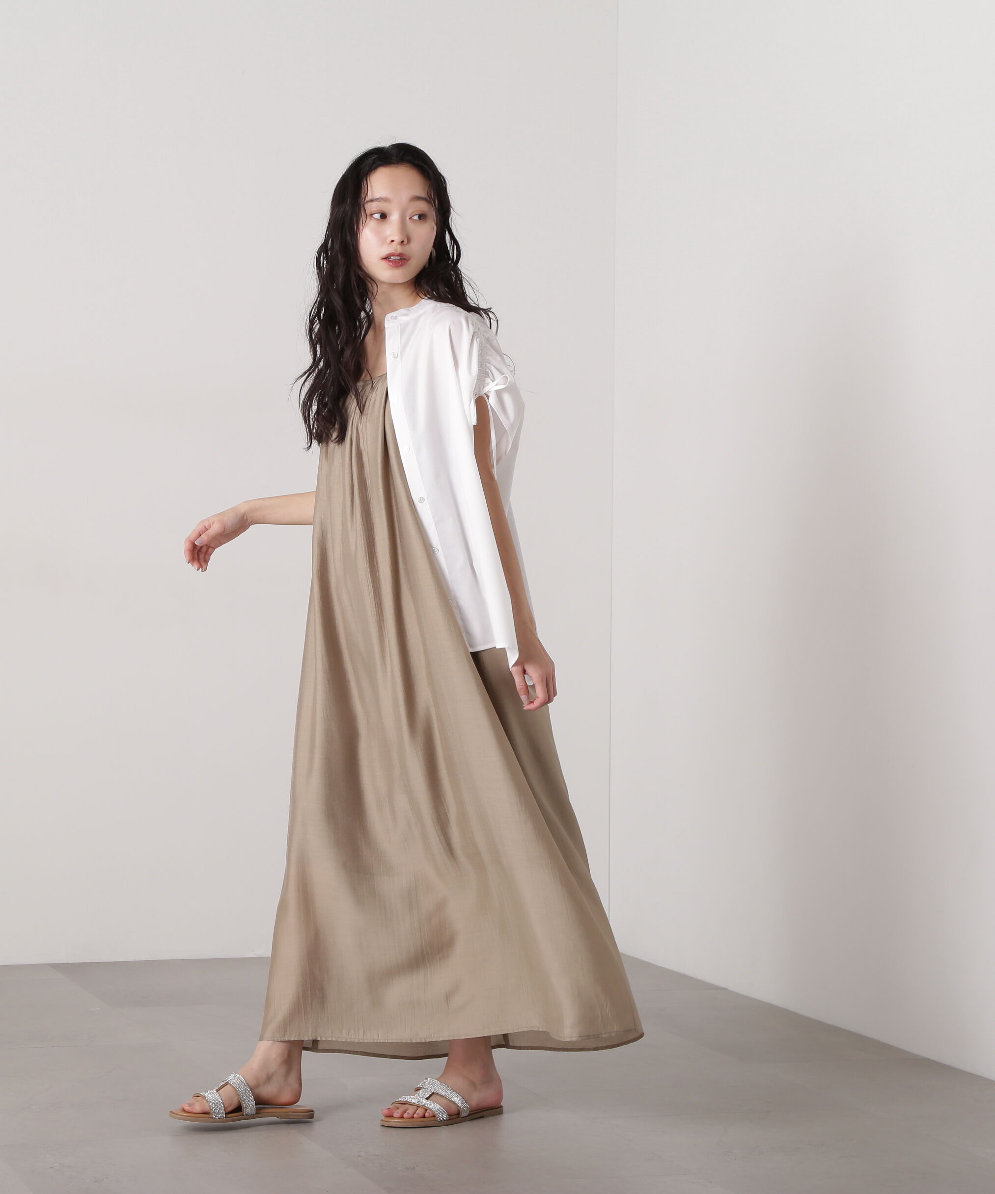  「ギャザーキャミワンピース」|ワンピース|ベージュ