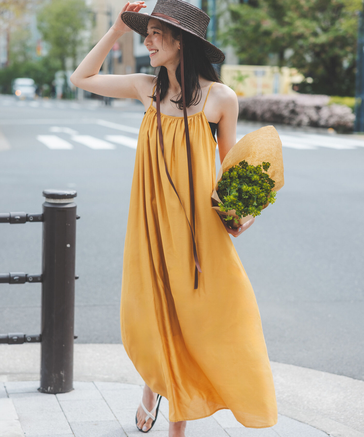  「ギャザーキャミワンピース」|ワンピース|オレンジ