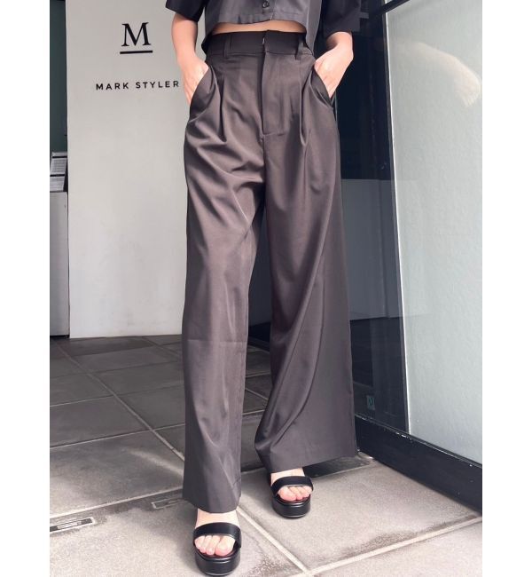 GYDA「ハイウエストタックワイドスラックスパンツ」|その他|ブラック