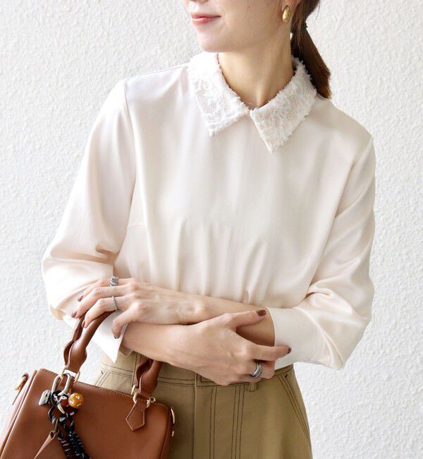 新品タグ付　SHIPS any〈洗濯可能〉サテンブラウス　定価11000円人気♡ 追加予約》SHIPS any:〈洗濯機可能〉サテン レースカラー ブラウス