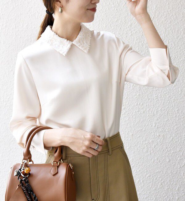 追加予約》SHIPS any:〈洗濯機可能〉サテン レースカラー ブラウス