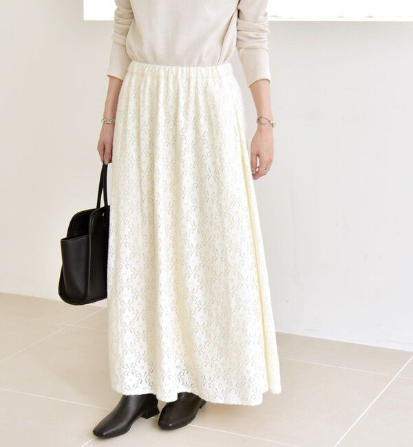 quaranciel「quaranciel:〈洗濯機可能〉フラワー レース フレア スカート」|フレア|ホワイト
