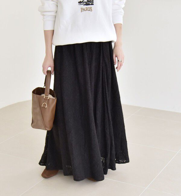 quaranciel「quaranciel:〈洗濯機可能〉フラワー レース フレア スカート」|フレア|