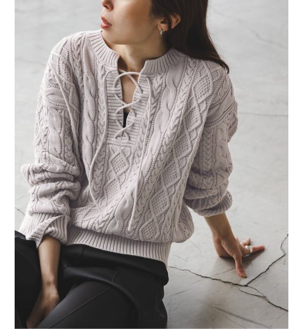 NOBLE「2way地柄 レースアッププルオーバー」|ニット・セーター|グレーB