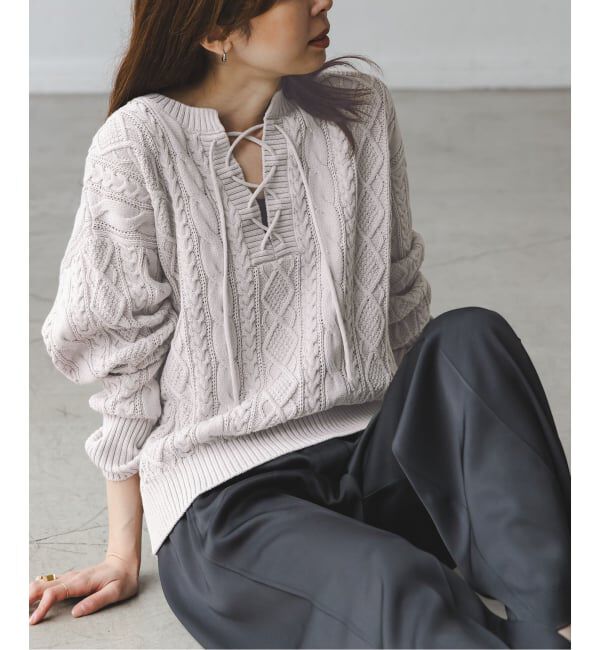 NOBLE「2way地柄 レースアッププルオーバー」|ニット・セーター|