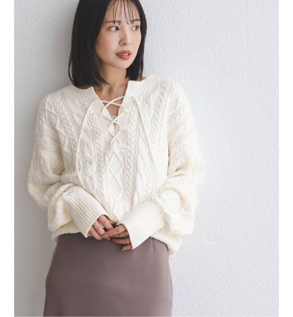 NOBLE「2way地柄 レースアッププルオーバー」|ニット・セーター|