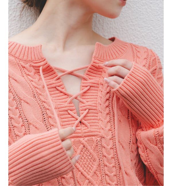 NOBLE「2way地柄 レースアッププルオーバー」|ニット・セーター|