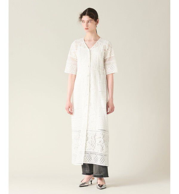 GRACE CONTINENTAL「コンビレースVネックワンピース」|ワンピース|ホワイト