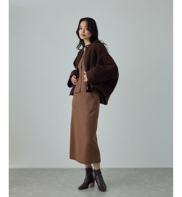 ウール混ニットペプラムカーディガン/イージーケア・セットアップ対応