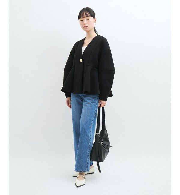 エッグブローチ付きペプラムカーディガン ADAM ET ROPE'（アダムエロペ） カーディガン 「洗える」エッグ